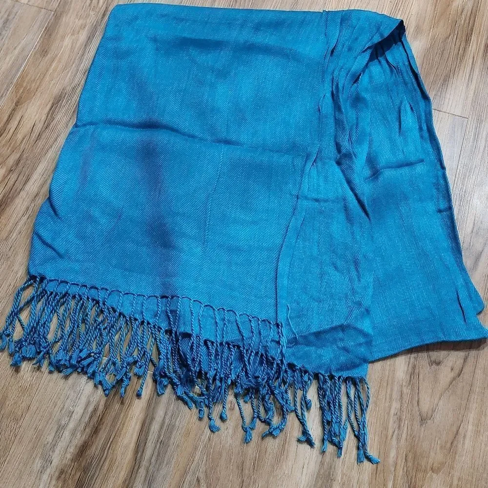 💜Vintage Turquoise Lightweight Cashmere & Silk Pashmina Wrap/Shawl/Scarf